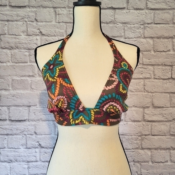 Victoria's Secret brown multicolor print halter style tie back swim top size XL - Picture 3 of 8